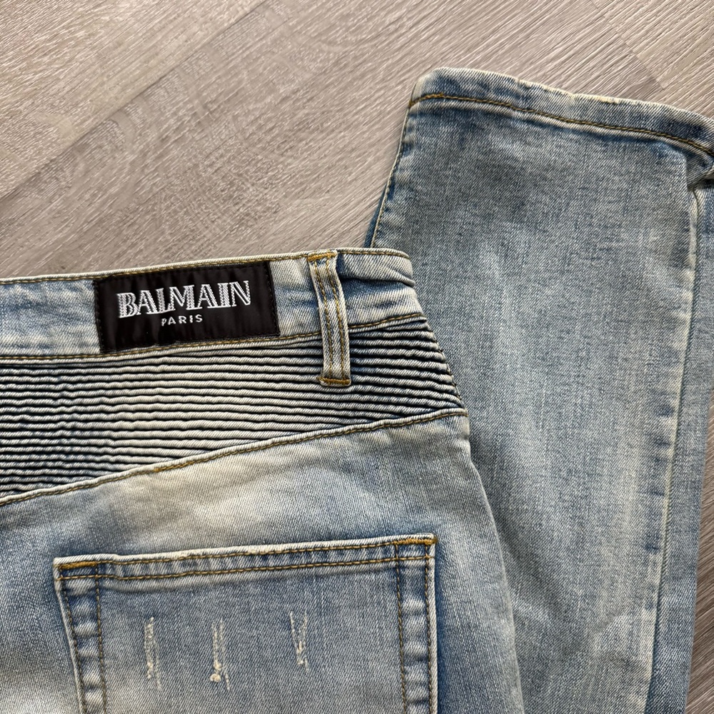 Balmain Men's Skinny Biker Jeans Men's Light Blue Jeans Size 36 - Picture 9 of 16
